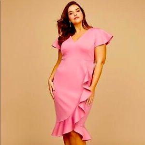 Lane Bryant Pink Fluted Ruffle Sheath Dress